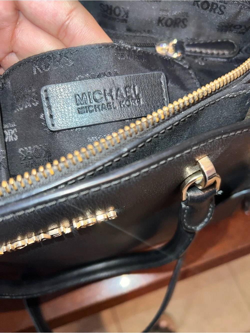 Michael Kors Black Leather Dome Satchel with Chain Accent